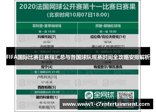 FIFA国际比赛日赛程汇总与各国球队观赛时间全攻略安排解析