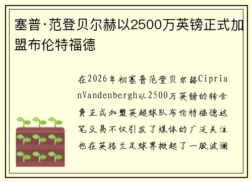 塞普·范登贝尔赫以2500万英镑正式加盟布伦特福德